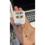 Conjunto Flor Verde Escuro Strass Banhado A Ouro 18K