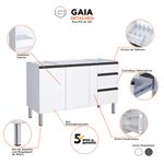 Gabinete de Cozinha para Pia 150 em Aço Gaia 2 Portas Branco - Cozimax