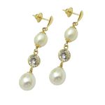 Brinco em Ouro 18k Pérolas e Zircônias 2.4g 35.0mm