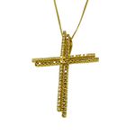 Crucifixo Duplo em Ouro 18k Grande 76 Brilhantes 50mm