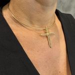 Crucifixo Duplo em Ouro 18k Grande 76 Brilhantes 50mm