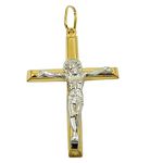Crucifixo Grande com Cristo em Ouro Branco e Amarelo