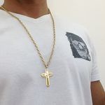 Pingente Crucifixo sem Cristo em Ouro Branco e Amarelo 18K