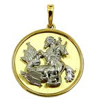 Medalha de São Jorge em Ouro Branco e Amarelo 18K alto relevo