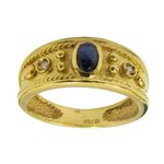 Anel em Ouro 18k com Safira Azul e Brilhantes 