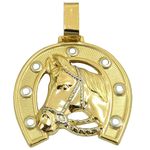 Pingente Cavalo e Ferradura Ouro 18k Grande