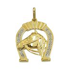 Pingente de Ouro 18K Cavalo e Ferradura com Brilhantes