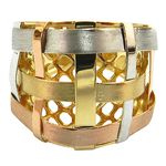Anel Feminino Largo em Ouro 18K 3 Tons
