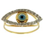 Anel Feminino Olho Grego de Ouro 18K com Zircônia