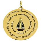 Medalha com Oração Ave Maria de Ouro 18K com Brilhantes e Safiras