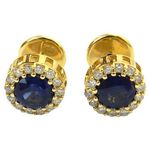 Brinco em Ouro 18K com Diamantes e Safira Azul 8mm