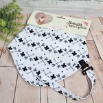 Babador bandana de tecido microfibra e atoalhado com prendedor - branco e preto