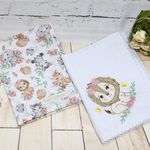 Babitas de fralda bordada e estampada 40x40 - Safari menina