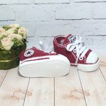 Sapatinho de Crochê Tênis All Star cano médio (3-9 meses) - Marsala e Branco