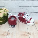 Sapatinho de Crochê Tênis All Star cano médio (3-9 meses) - Marsala e Branco