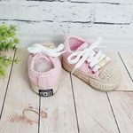 Sapatinho de Crochê Tênis All Star cano médio (3-9 meses) - Rosa