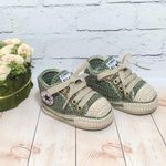 Sapatinho de Crochê Tênis All Star cano médio (3-9 meses) - Verde Musgo e Bege