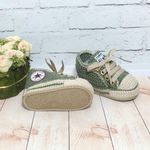 Sapatinho de Crochê Tênis All Star cano médio (3-9 meses) - Verde Musgo e Bege