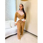 Conjunto Nicoly Tricot Marrom/Rose