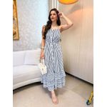 Vestido Gloria Listrado Azul Marinho