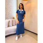 Vestido Gola Polo Azul Jeans Moletinho 