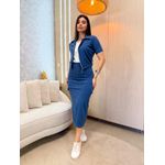 Conjunto Joyce Moletinho Azul Jeans Saia+Regata+Colete 