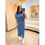 Conjunto Francine Moletinho Azul Jeans, Vestido + Colete 