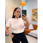 Gola polo Tricot Listra Rosa/ Off