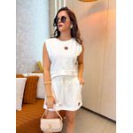 Conjunto Yara Moletinho Branco Short Saia