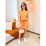 Conjunto Yara Moletinho Caramelo Short Saia 