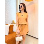 Conjunto Yara Moletinho Caramelo Short Saia 