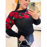 Tricot Flor Premium Preto/ Vermelho