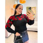 Tricot Flor Premium Preto/ Vermelho