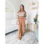 Conjunto Tricot Larissa Bege Listrado 