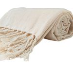 Manta Decorativa Para Sofá e Cama King 100% Algodão Bege 2,55 x 2,35 m - Redes de Dormir