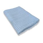 Manta de Algodão Multiuso p/ Cama, Sofá Xadrez Azul Bebê com Branco 2,30m x 1,55m