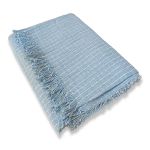 Manta de Algodão Multiuso p/ Cama, Sofá Xadrez Azul Bebê com Branco 2,30m x 1,55m