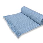 Manta de Algodão Multiuso p/ Cama, Sofá Xadrez Azul Bebê com Branco 2,30m x 1,55m