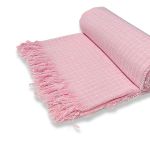 Manta de Algodão Multiuso p/ Cama, Sofá Xadrez Rosa Bebê com Branco 2,30m x 1,55m