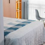 Manta Xadrez Casal Multiuso 100% Algodão Mesclado p/ Cama, Sofá - Bege com Azul