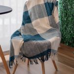 Manta Xadrez Casal Multiuso 100% Algodão Mesclado p/ Cama, Sofá - Bege com Azul