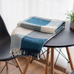 Manta Xadrez Casal Multiuso 100% Algodão Mesclado p/ Cama, Sofá - Bege com Azul