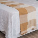 Manta Xadrez Casal Multiuso 100% Algodão p/ Cama, Sofá - Caramelo com Bege