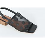 Sandália Salto Baixo Tela Preto Bolinha Ref. 09591.09972