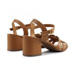 Sandalia Salto Bloco Couro Tiras Camel Ref 09991.09962
