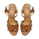 Sandalia Salto Bloco Couro Tiras Camel Ref 09991.09962