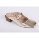 Mule Couro com Salto Bloco Ouro Ref. 09491.09952