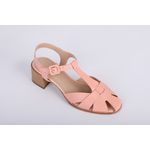 Sandalia de Couro Salto Bloco Pessego Ref. 09922.09903