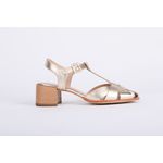 Sandalia de Couro Salto Bloco Dourado Ref. 09922.09903