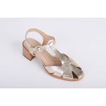 Sandalia de Couro Salto Bloco Dourado Ref. 09922.09903